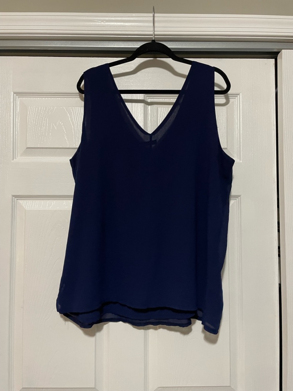 Sleeveless V-Neck Chiffon Blouse in Navy